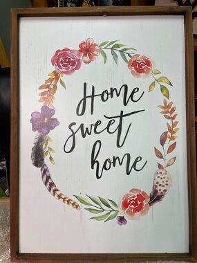 Home Sweet Home Floral Wreath Wall Art - White